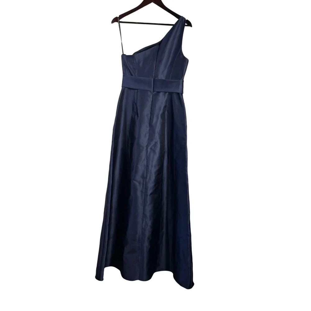 Alfred Sung One Shoulder Formal Gown Midnight Blue Maxi Dress 6 NWT Bridesmaid - Picture 5 of 8